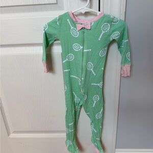 The Beaufort Bonnet Company Green and Pink Tennis Print Footie